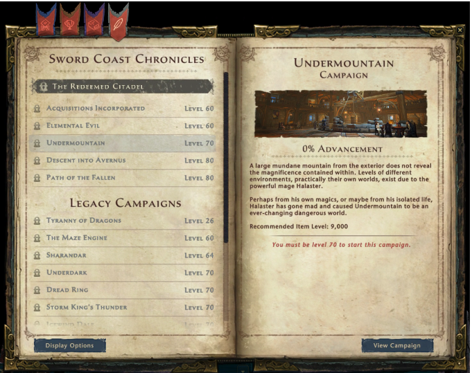 Screenshot of campaign journal