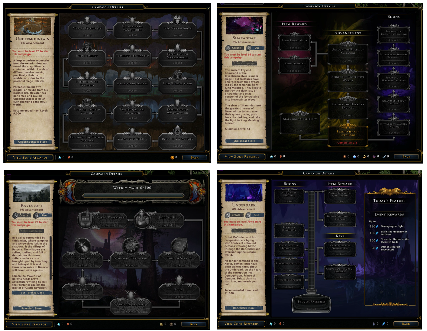 Screenshot of four typical campaigns